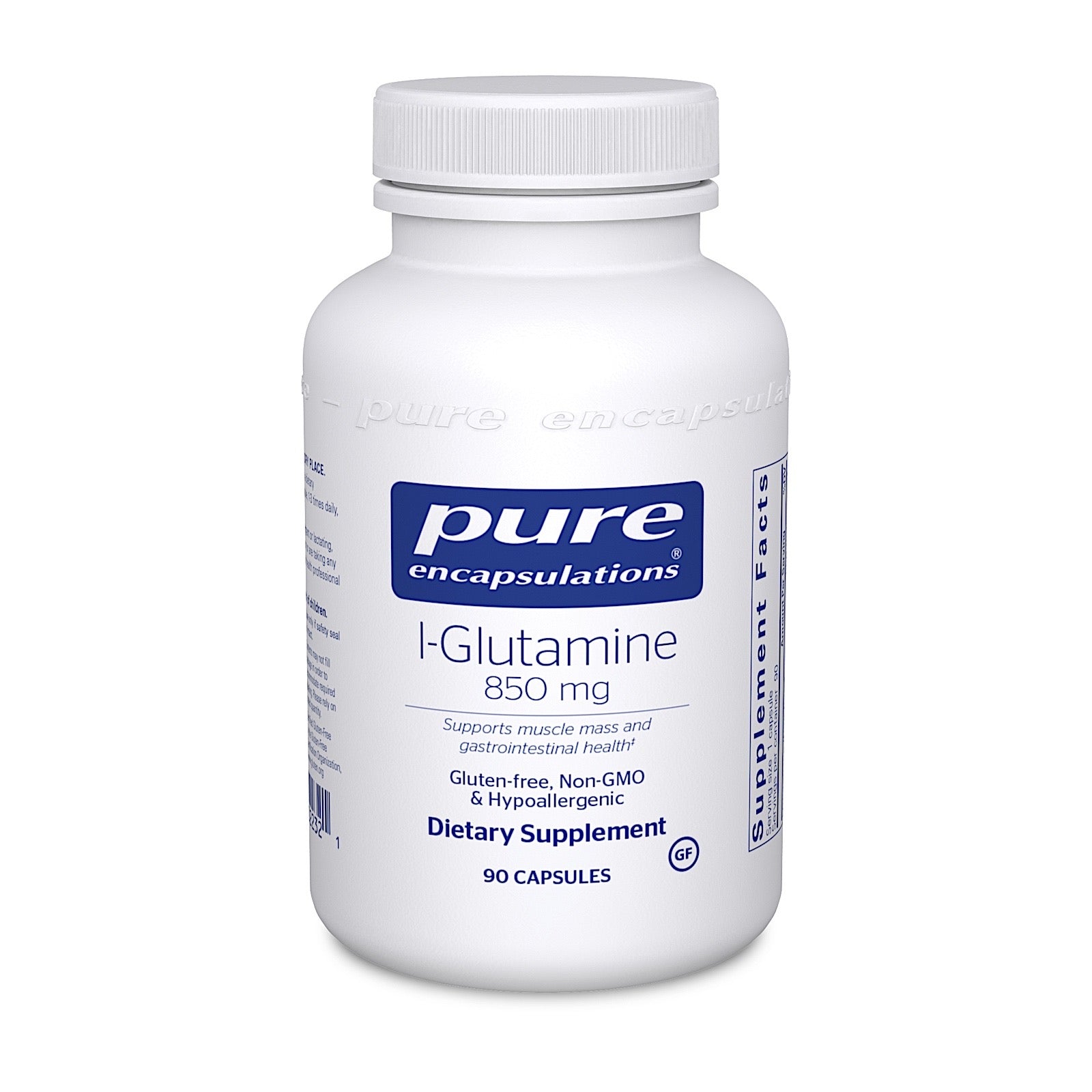 Pure Encapsulations, l-Glutamine 850 mg, 90 Capsules UPC 766298022321 | HiLife Vitamins